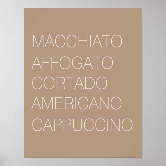 Latte Popular Coffee Types Print (Front)