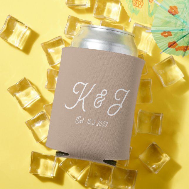 Latte Wedding Favour Monogrammed Can Cooler (In Situ Summer)