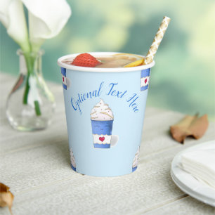 Latte & Whipped Cream (Blue) Paper Cups