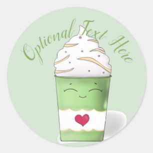 Latte & Whipped Cream (Green)   Classic Round Sticker