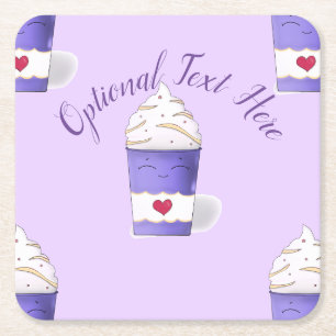 Latte & Whipped Cream (Purple) Square Paper Coaster