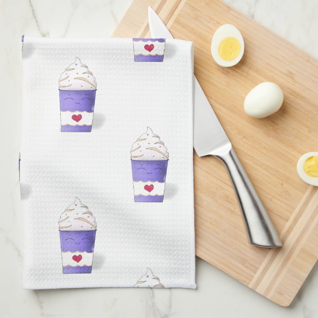Latte & Whipped Cream (Purple)   Tea Towel (Quarter Fold)