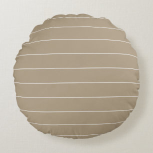 Latte White Stripes Pattern Outdoor Round Pillow