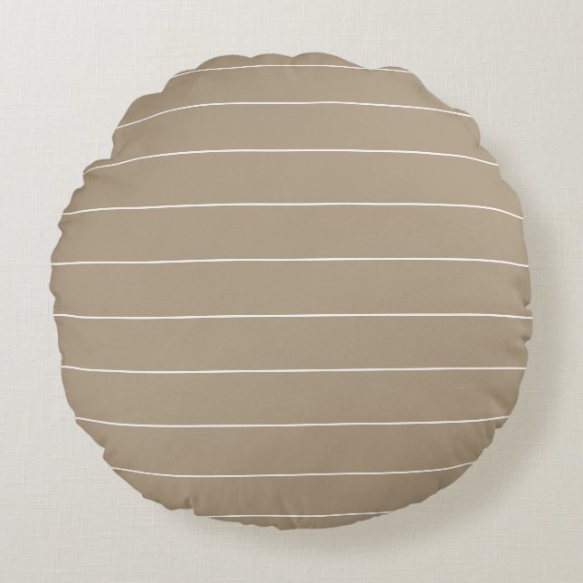 Latte White Stripes Pattern Outdoor Round Pillow (Front)