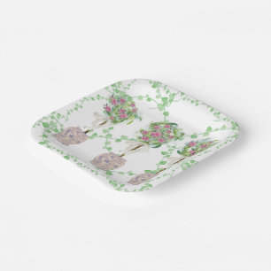 Lattice Green Topiary Roses Ginger jars jar Paper Plate