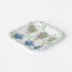 Lattice Green Topiary Roses Ginger jars jar Paper Plate