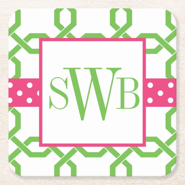 Lattice & Grosgrain Monogrammed Paper Coasters (Front)