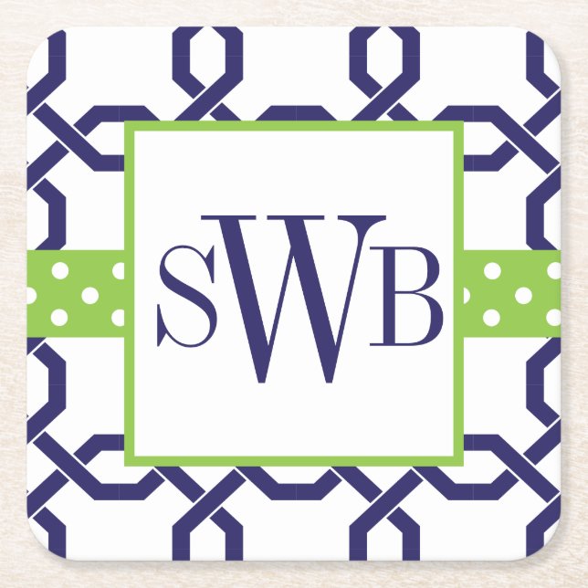 Lattice & Grosgrain Monogrammed Paper Coasters (Front)