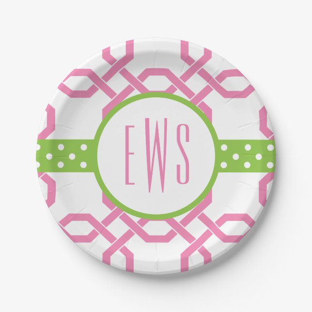 Lattice & Grosgrain Monogrammed Paper Plates (Front)