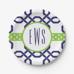 Lattice & Grosgrain Monogrammed Paper Plates