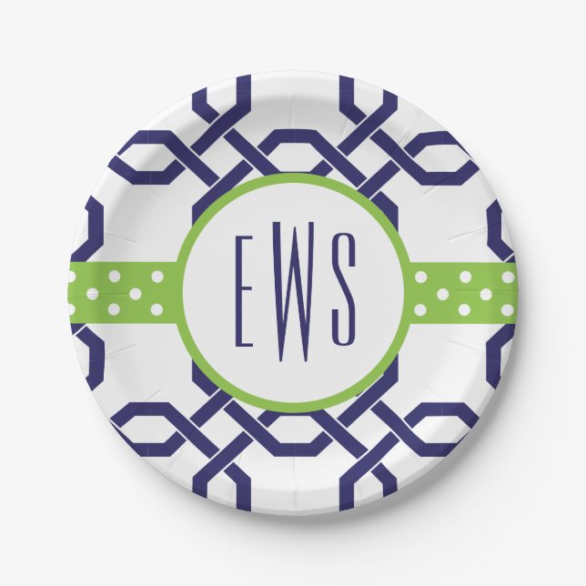Lattice & Grosgrain Monogrammed Paper Plates (Front)