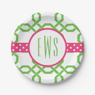 Lattice & Grosgrain Monogrammed Paper Plates