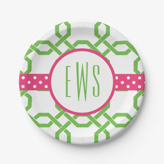 Lattice & Grosgrain Monogrammed Paper Plates (Front)