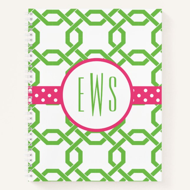 Lattice & Grosgrain Monogrammed Spiral Notebook (Front)