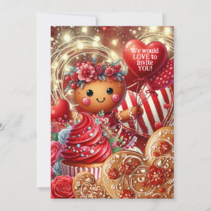 Lattice & Lace Valentine Gingerbread Party  Invitation