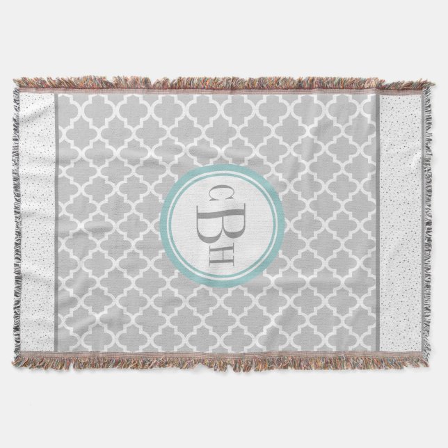 Lattice Morocaan Tile Monogram Pattern Throw Blanket (Front)