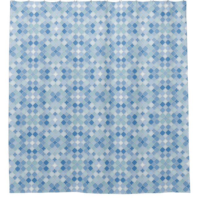 Lattice Quatrefoil Pattern Cerulean Blue Shower Curtain (Front)