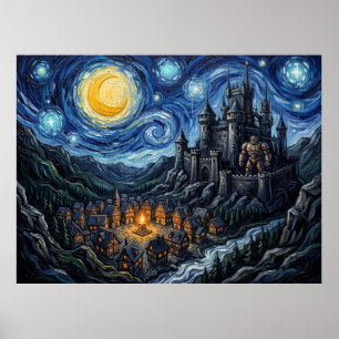 Latveria Starry Night Comic Landscape Poster