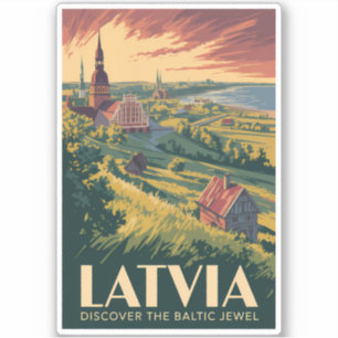 Latvia Baltic Sea Illustration Travel Art Vintage