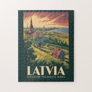 Latvia Baltic Sea Illustration Travel Art Vintage Jigsaw Puzzle