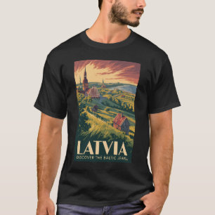 Latvia Baltic Sea Illustration Travel Art Vintage T-Shirt