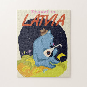 Latvia Cartoon vintage travel poster Jigsaw Puzzle