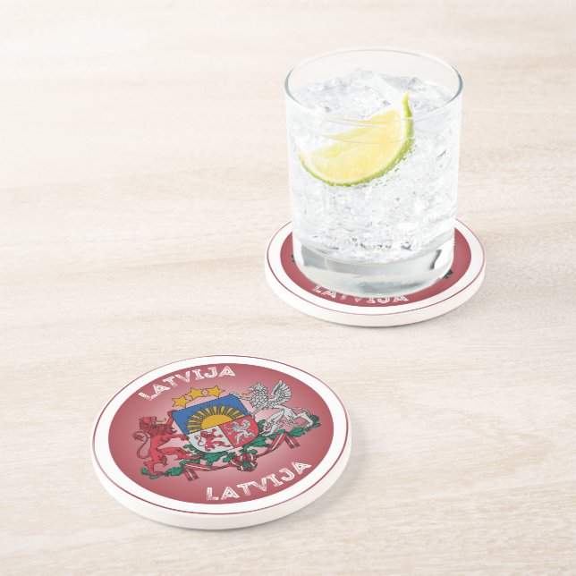 Latvia Coat of Arms Circle Shape  Coaster (Side)