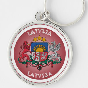Latvia Coat of Arms Circle Shape  Key Ring