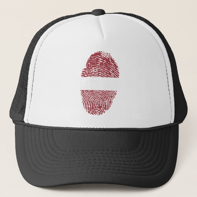 Latvia Flag Fingerprint Country Pride Identity Trucker Hat (Front)