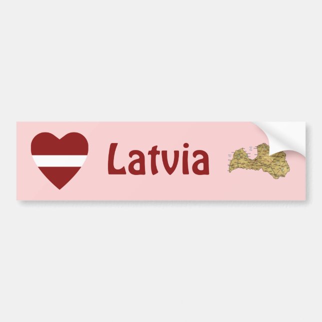 Latvia Flag Heart + Map Bumper Sticker (Front)