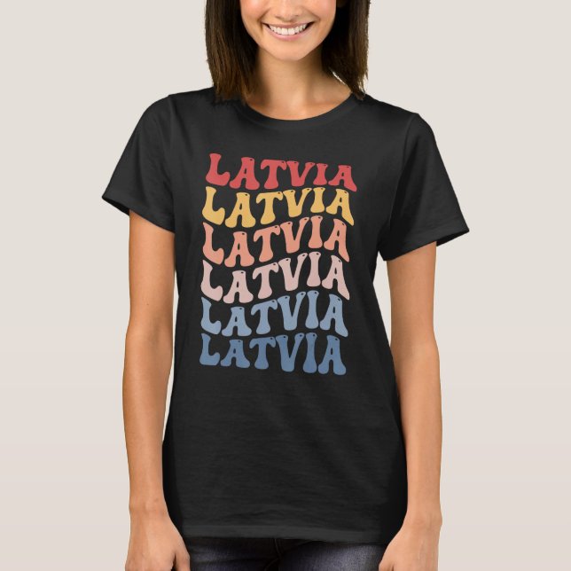Latvia Groovy Retro Latvian T-Shirt (Front)
