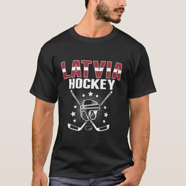 Latvia Ice Hockey Fans Jersey Latvian Flag Puck Ho T-Shirt (Front)