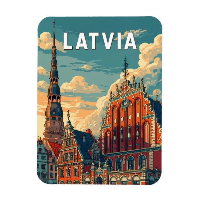 Latvia Illustration Travel Art Vintage Magnet (Vertical)