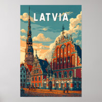 Latvia Illustration Travel Art Vintage