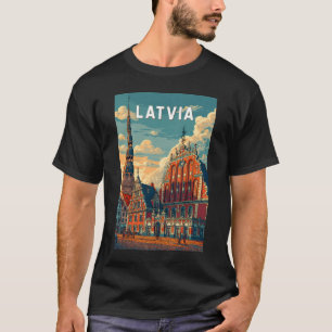 Latvia Illustration Travel Art Vintage T-Shirt