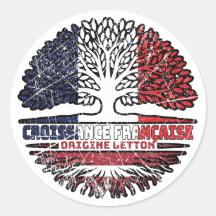 Latvia Latvian French France Tree Roots Flag Classic Round Sticker