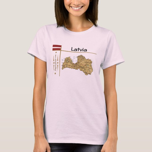 Latvia Map + Flag + Title T-Shirt (Front)