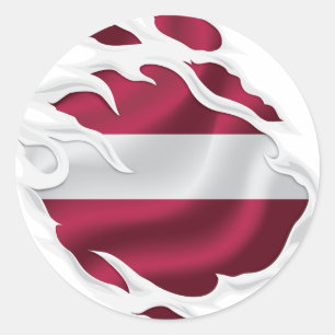 Latvia Ripped Flag Classic Round Sticker