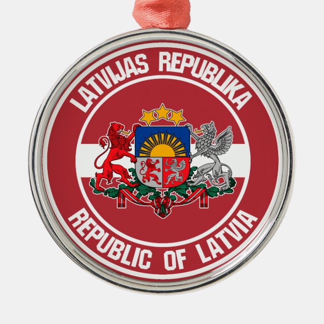 Latvia Round Emblem Metal Tree Decoration (Front)