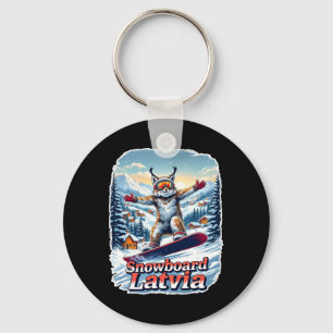 Latvia Snowboarding Lynx In Winter Wonderland  Key Ring