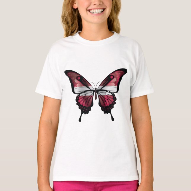 Latvia Swallowtail Butterfly Flag T-Shirt (Front)