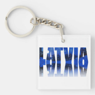 Latvia winter night text with reflection key ring