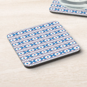 Latvian ancient signs blue, red, white folk art coaster