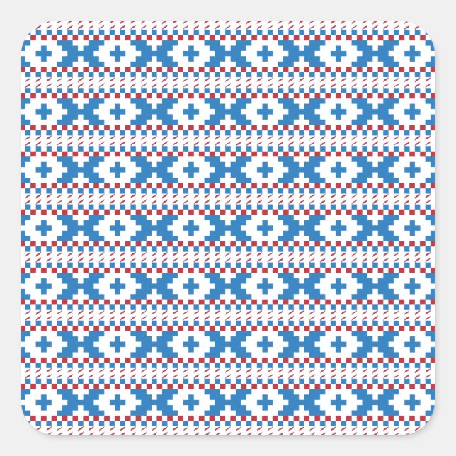 Latvian ancient signs blue, red, white folk art square sticker (Front)