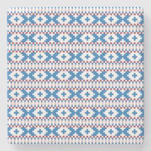 Latvian ancient signs blue, red, white folk art stone coaster