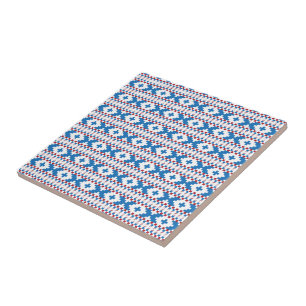 Latvian ancient signs blue, red, white folk art tile