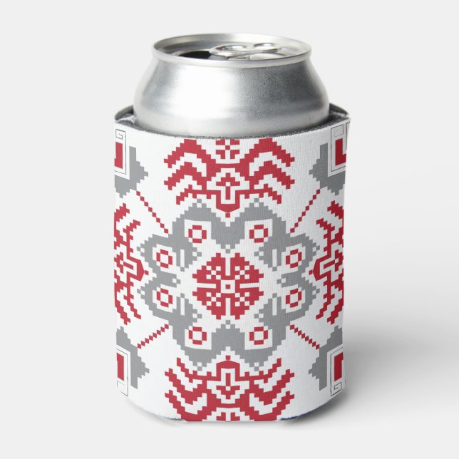 Latvian Auseklis Folk art geometric medallion Can Cooler (Can Front)