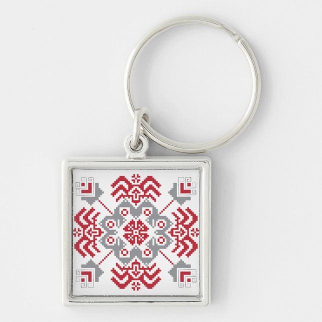 Latvian Auseklis Folk art geometric medallion Key Ring (Front)