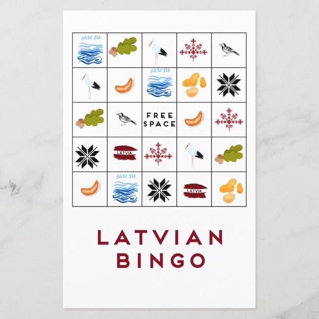 Latvian Bingo Card Version 6 (Front)