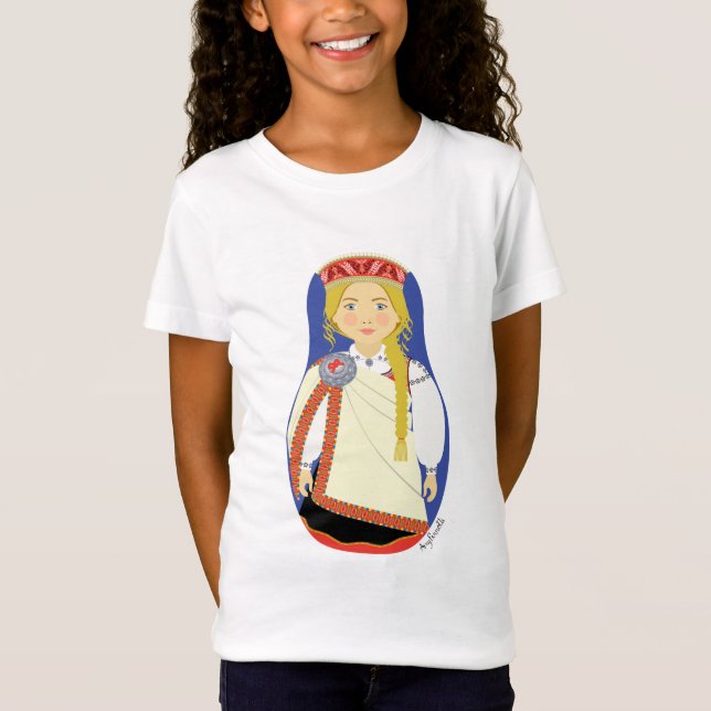 Latvian Blonde Matryoshka Girls' T-Shirt (Front)